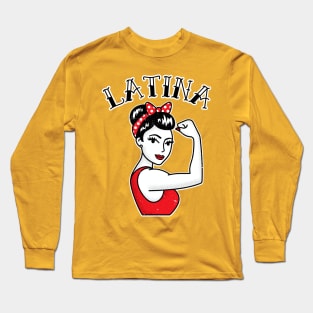 Cute Latina Rosie the Riveter Tattoo Long Sleeve T-Shirt